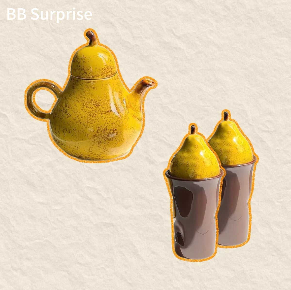 Cute Pear Ceramic Mug & Teapot Set – Vintage Aesthetic Coffee & Tea Set, Unique Home Decor & Gift