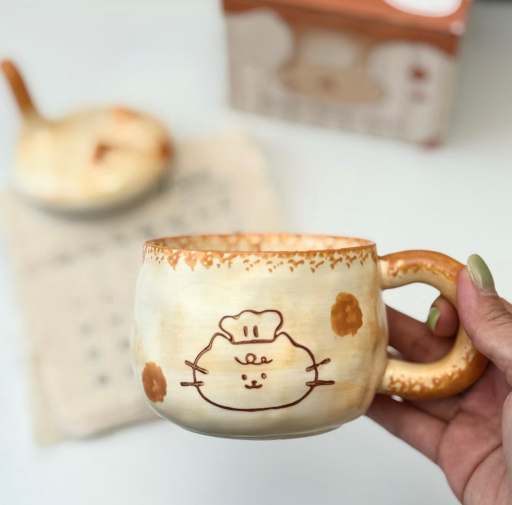 Cute 3D Cat Tail Ceramic Mug with Lid – 350ml