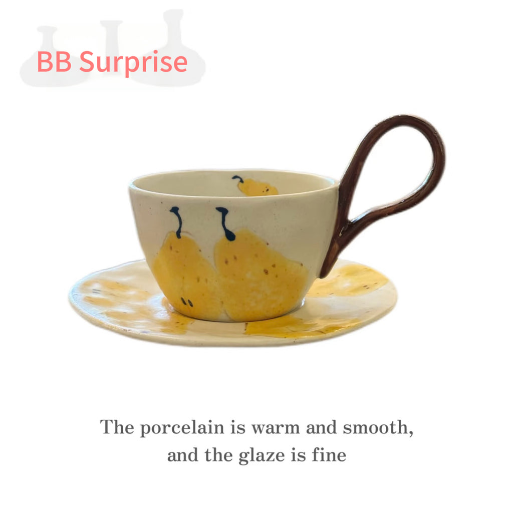 Hand Painted Ceramic Breakfast Set, Ugly Yellow Pear Under-glaze Tableware