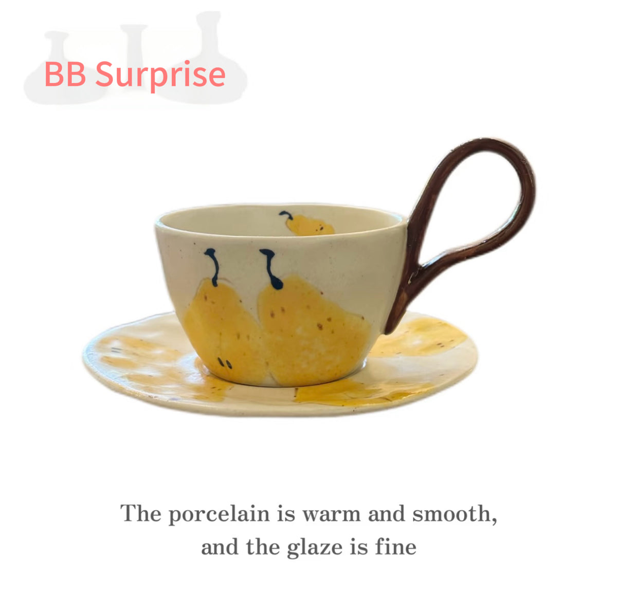Hand Painted Ceramic Breakfast Set, Ugly Yellow Pear Under-glaze Tableware