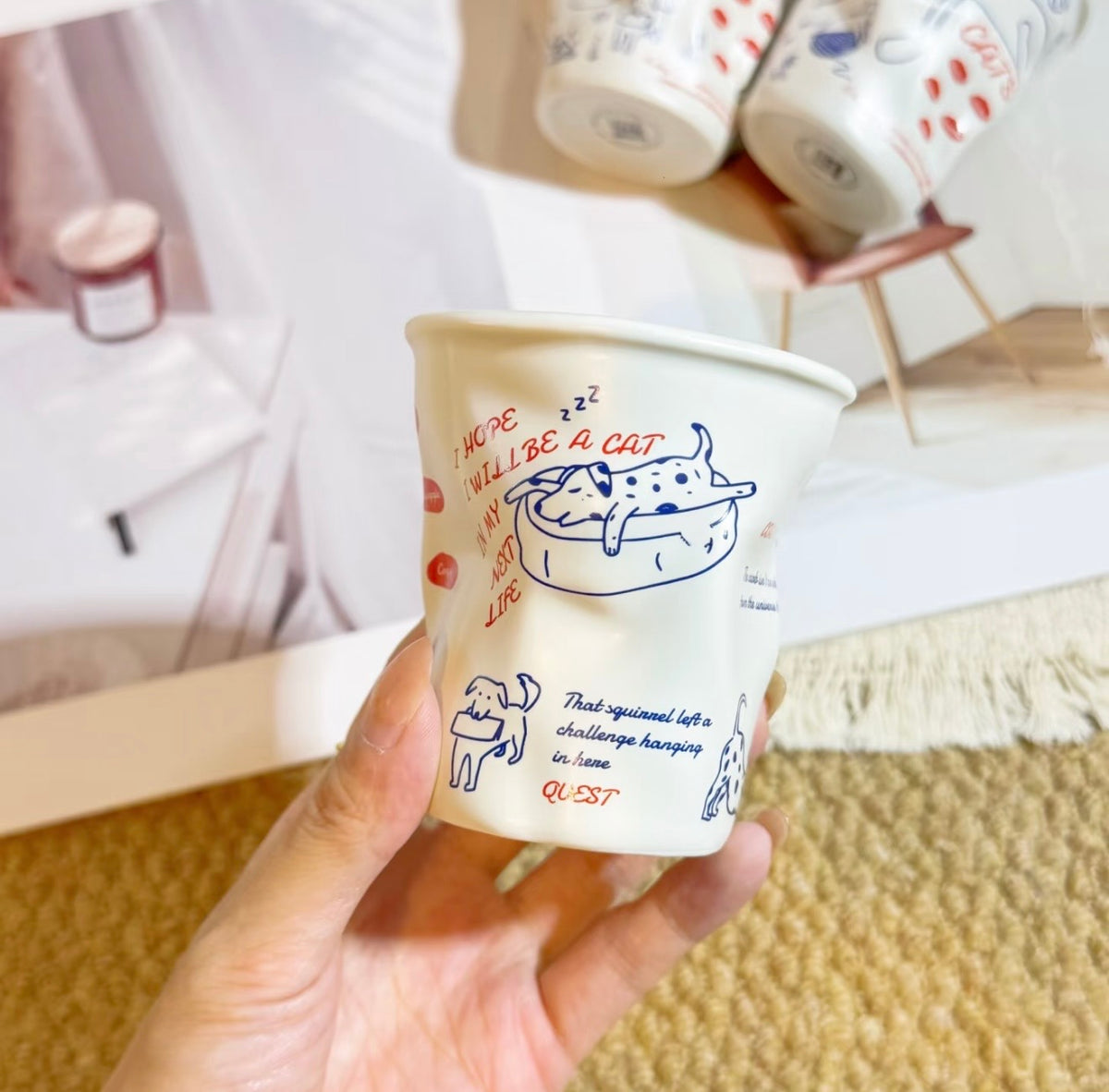 Hand Sculpted Cat & Dog Ceramic Mug, Cute Animal Coffee Tea Cup