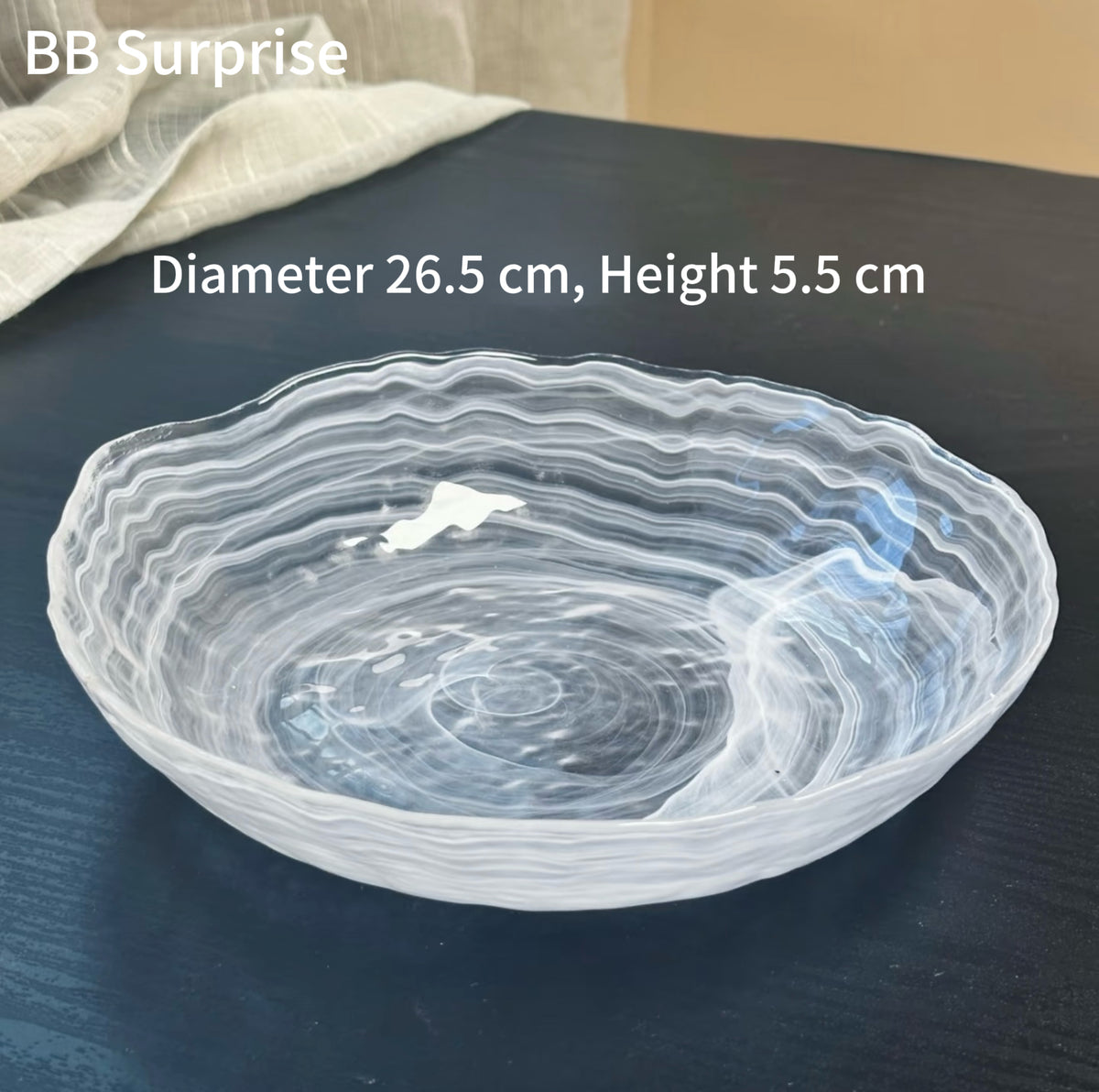 Cloud‑Patterned Aesthetic Glass Salad Bowl, Creative Minimalist Fruit Bowl, Home Coffee Table Snack Plate for Living Room