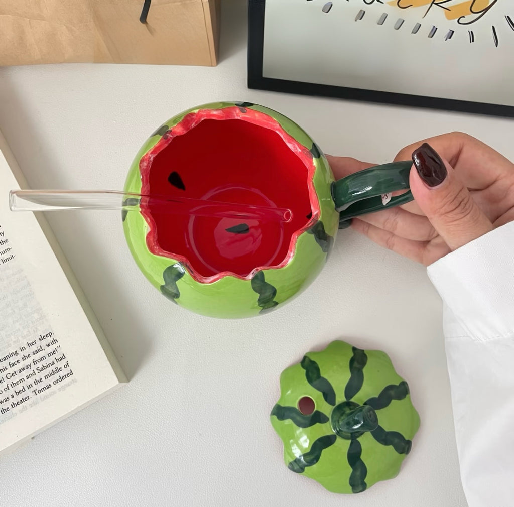 Cute Creative Watermelon Ceramic Mug – Adorable Aesthetic Cup, Birthday Gift for Her, Unique Gift Idea