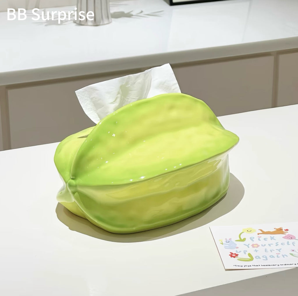 Cute Starfruit Ceramic Tissue Box – Aesthetic Napkin Holder, Desktop Organizer & Home Decor for Living Room
