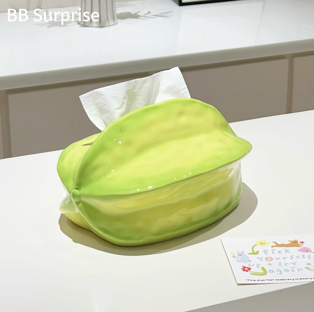 Cute Starfruit Ceramic Tissue Box – Aesthetic Napkin Holder, Desktop Organizer & Home Decor for Living Room