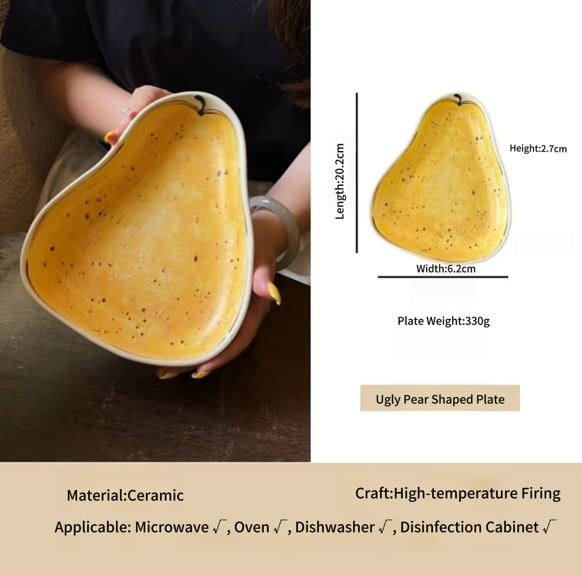 Hand Painted Ceramic Breakfast Set, Ugly Yellow Pear Under-glaze Tableware