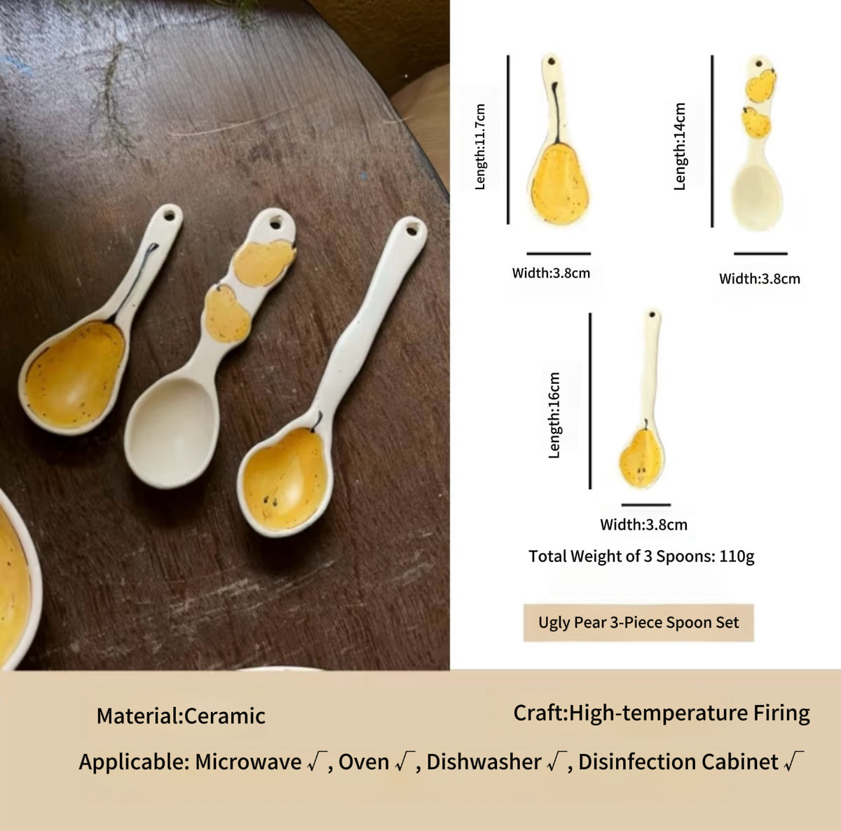Hand Painted Ceramic Breakfast Set, Ugly Yellow Pear Under-glaze Tableware
