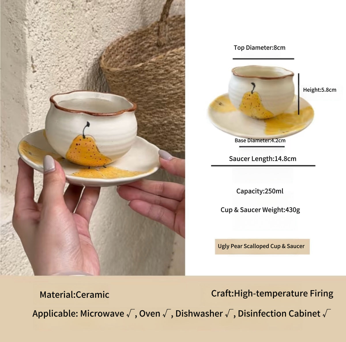 Hand Painted Ceramic Breakfast Set, Ugly Yellow Pear Under-glaze Tableware