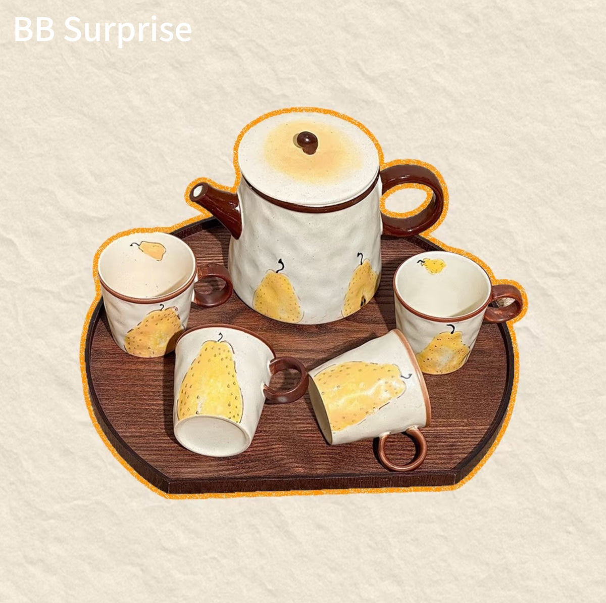 Cute Pear Ceramic Mug & Teapot Set – Vintage Aesthetic Coffee & Tea Set, Unique Home Decor & Gift