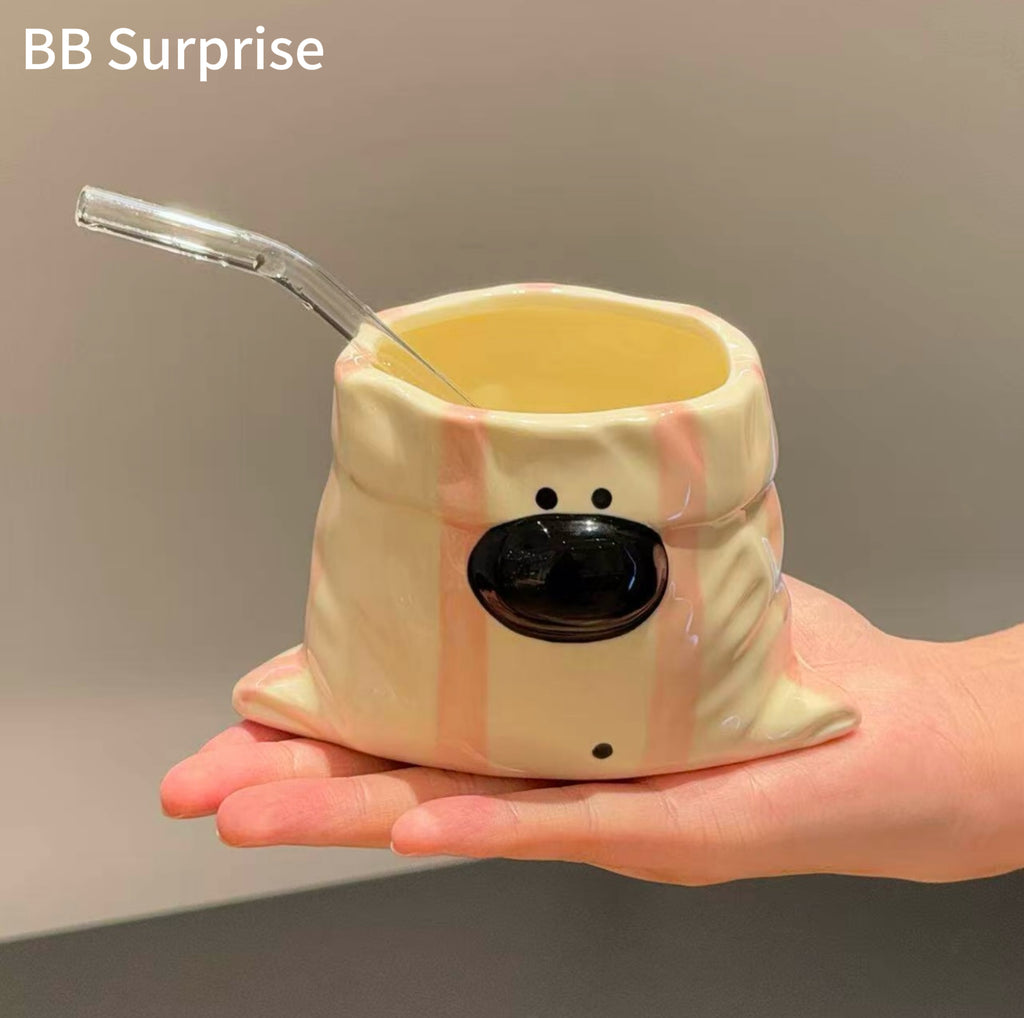 Original Canvas Bag Puppy Ceramic Mug – Cute Cartoon Water, Milk & Coffee Cup, Adorable Desktop Drinkware