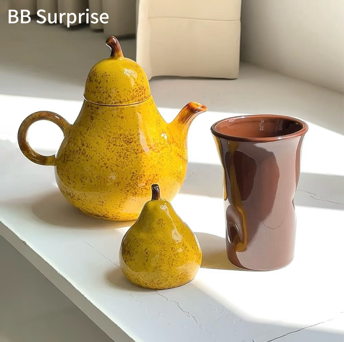 Cute Pear Ceramic Mug & Teapot Set – Vintage Aesthetic Coffee & Tea Set, Unique Home Decor & Gift