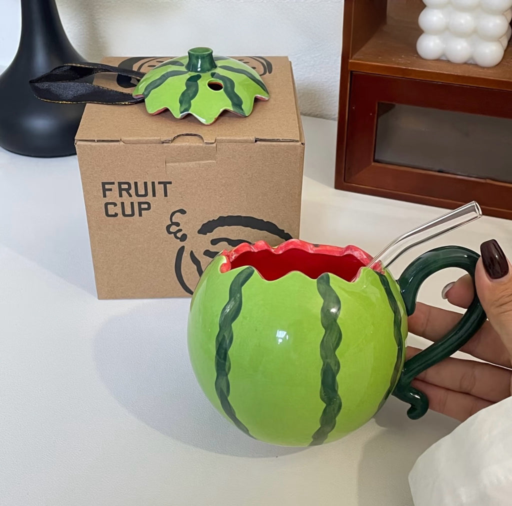Cute Creative Watermelon Ceramic Mug – Adorable Aesthetic Cup, Birthday Gift for Her, Unique Gift Idea