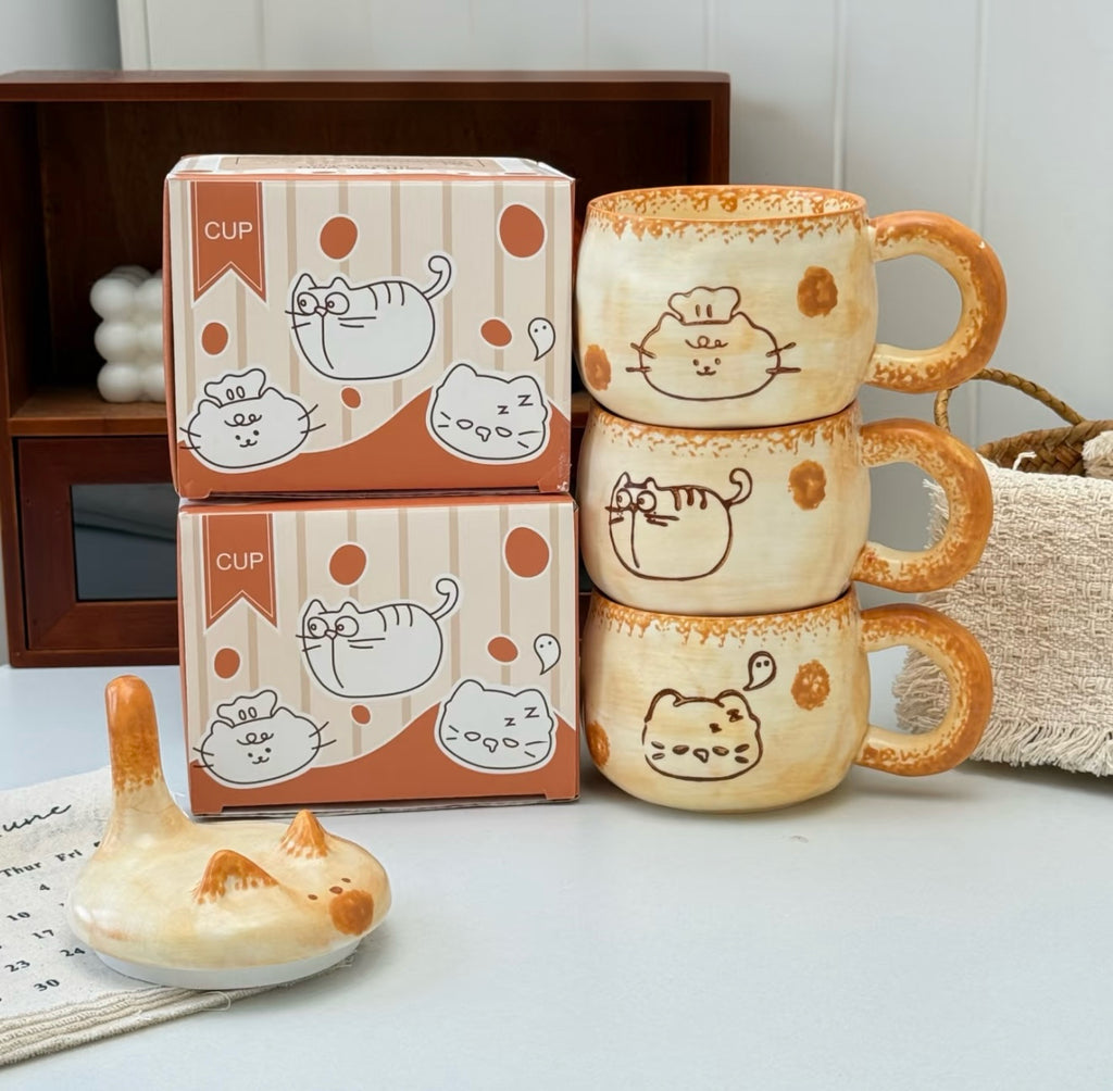 Cute 3D Cat Tail Ceramic Mug with Lid – 350ml