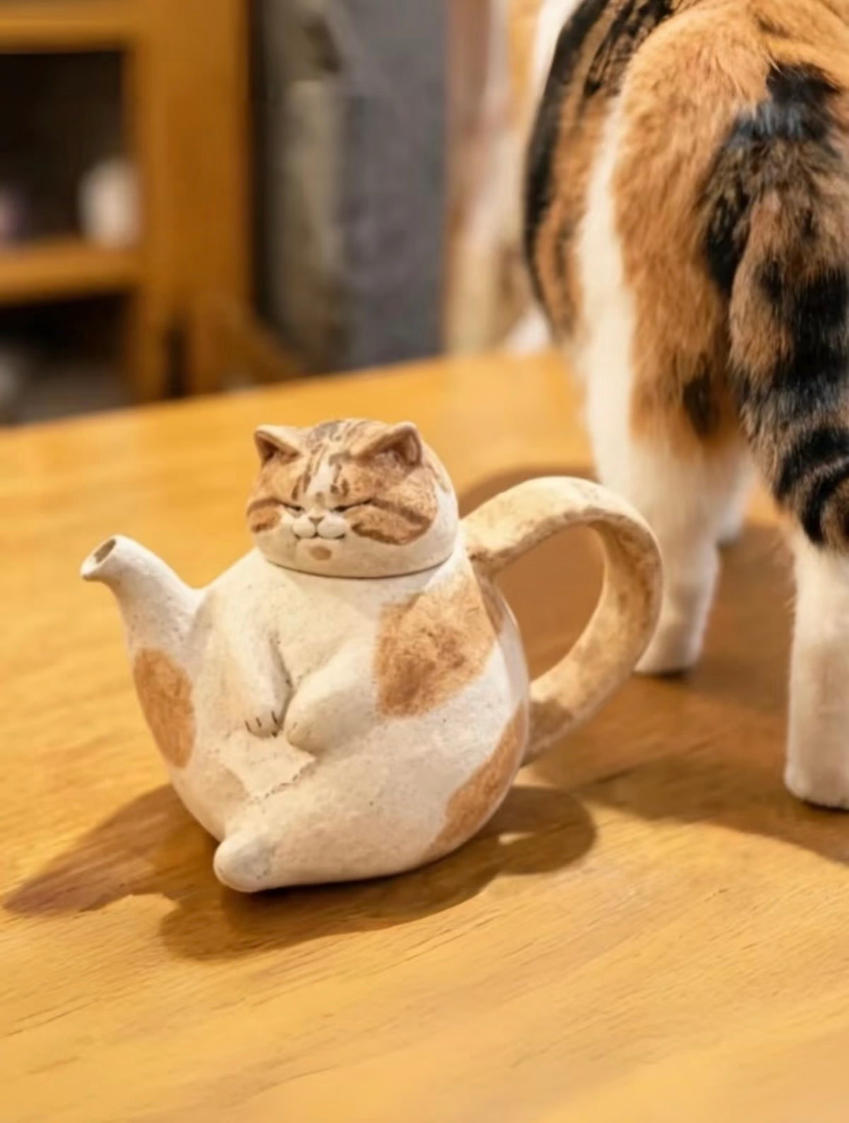 Handmade Cute Chubby Cat Teapot – Adorable Teapot Set, Housewarming & Birthday Gift Box