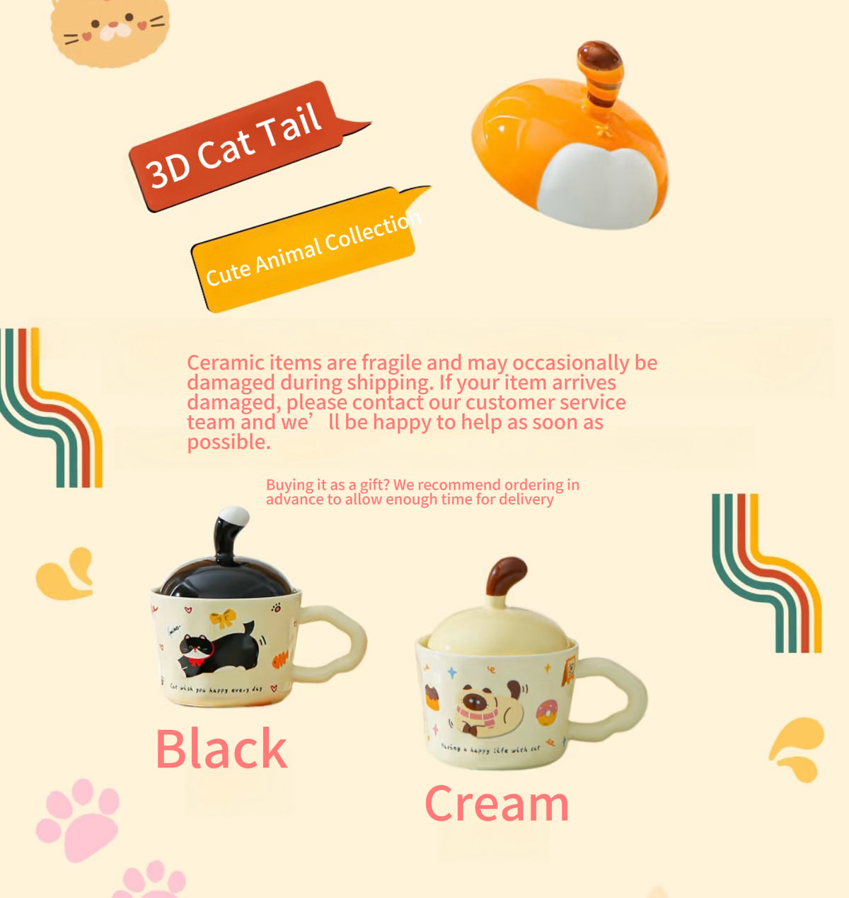 Cute Cat Ceramic Mug with Lid – Creative Coffee Cup, Birthday Gift for Her, Best Friend & Couples