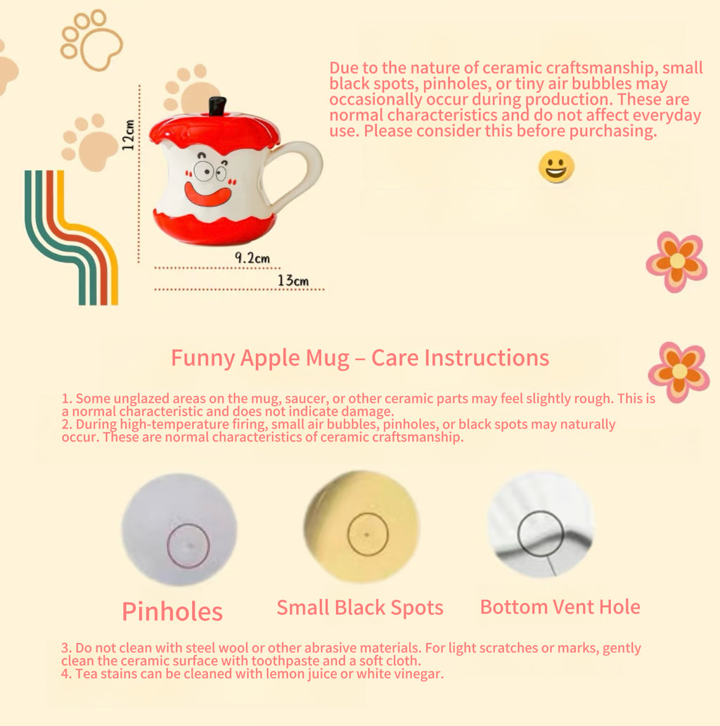 Funny & Cute Apple Mug with Lid and Spoon – Ceramic Coffee Cup, Birthday Gift for Her, Best Friend Gift Box