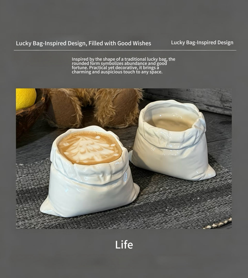 450ml Lucky Bag Ceramic Mug – Minimalist Coffee & Latte Cup, Handhand Milk Mug with Underglaze Finish
