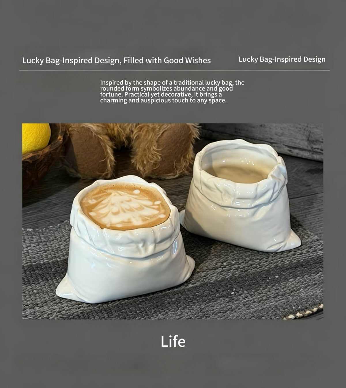 450ml Lucky Bag Ceramic Mug – Minimalist Coffee & Latte Cup, Handhand Milk Mug with Underglaze Finish