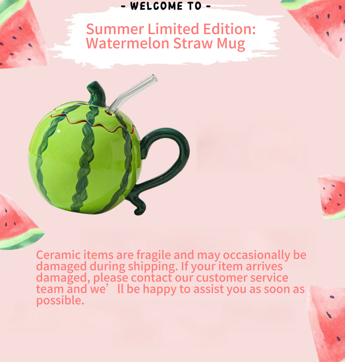 Cute Creative Watermelon Ceramic Mug – Adorable Aesthetic Cup, Birthday Gift for Her, Unique Gift Idea