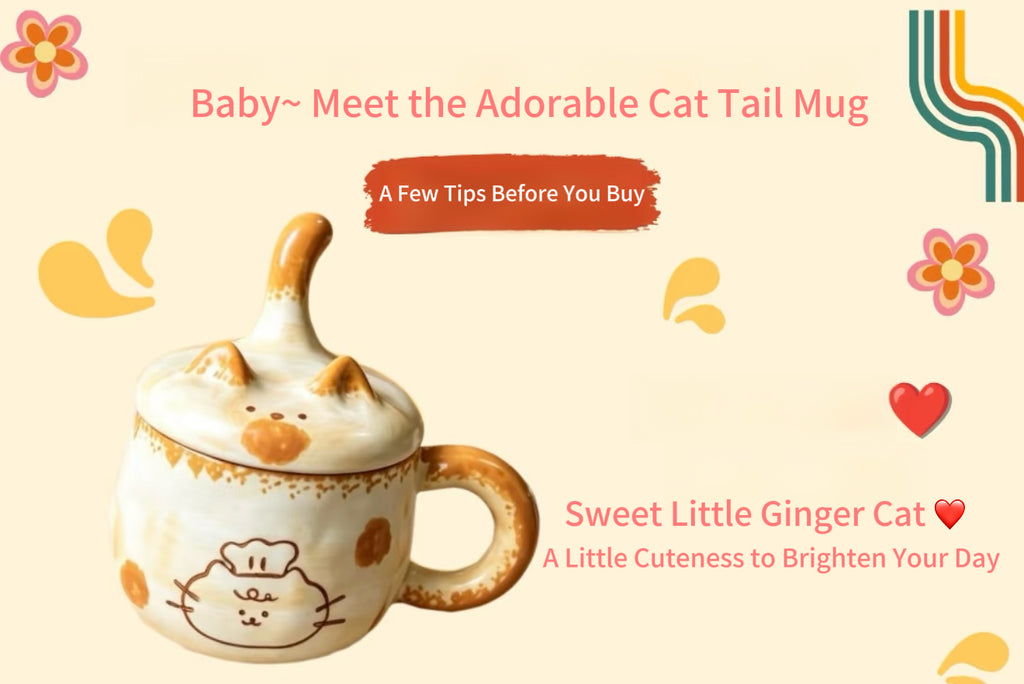 Cute 3D Cat Tail Ceramic Mug with Lid – 350ml