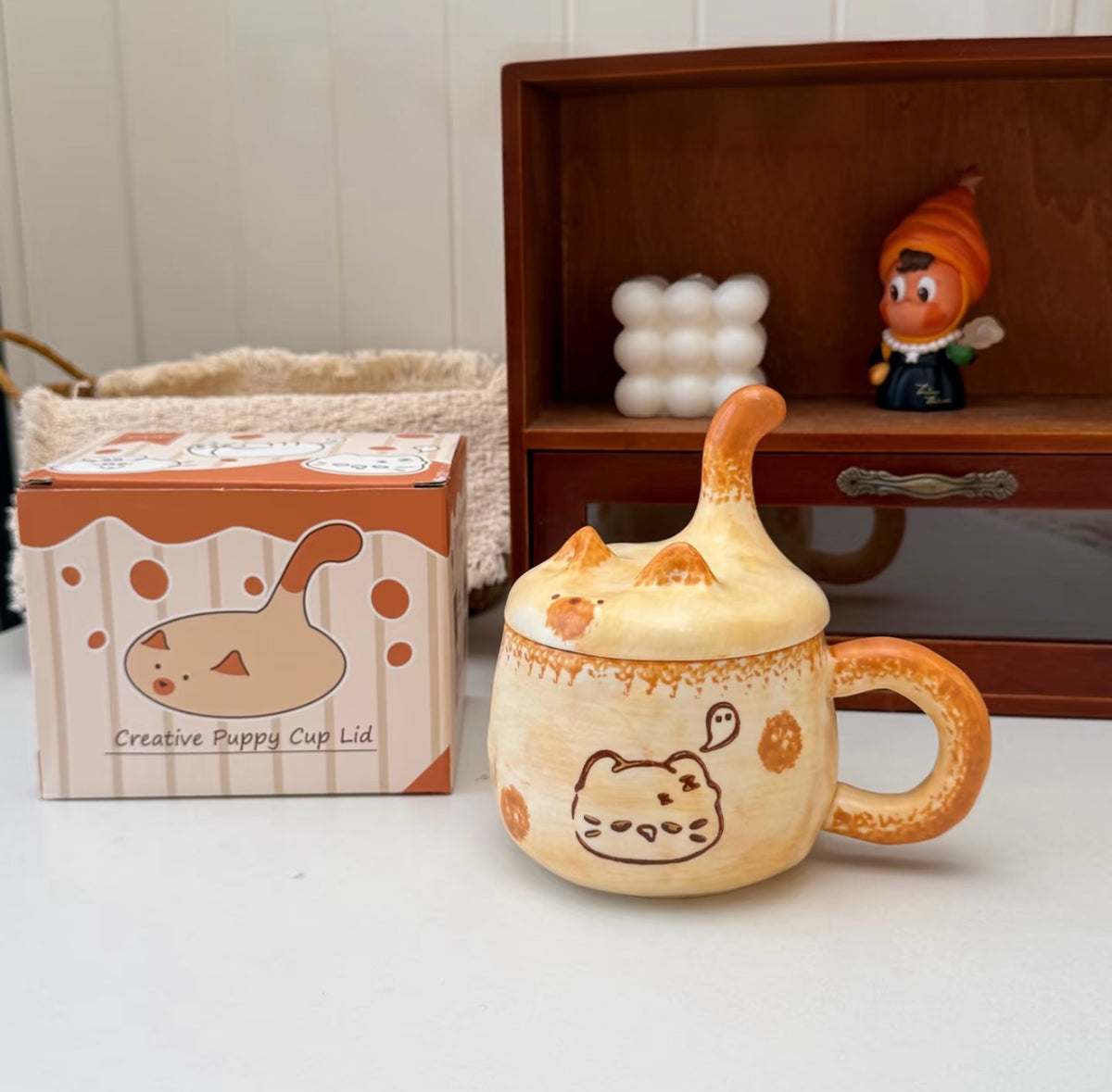 Cute 3D Cat Tail Ceramic Mug with Lid – 350ml