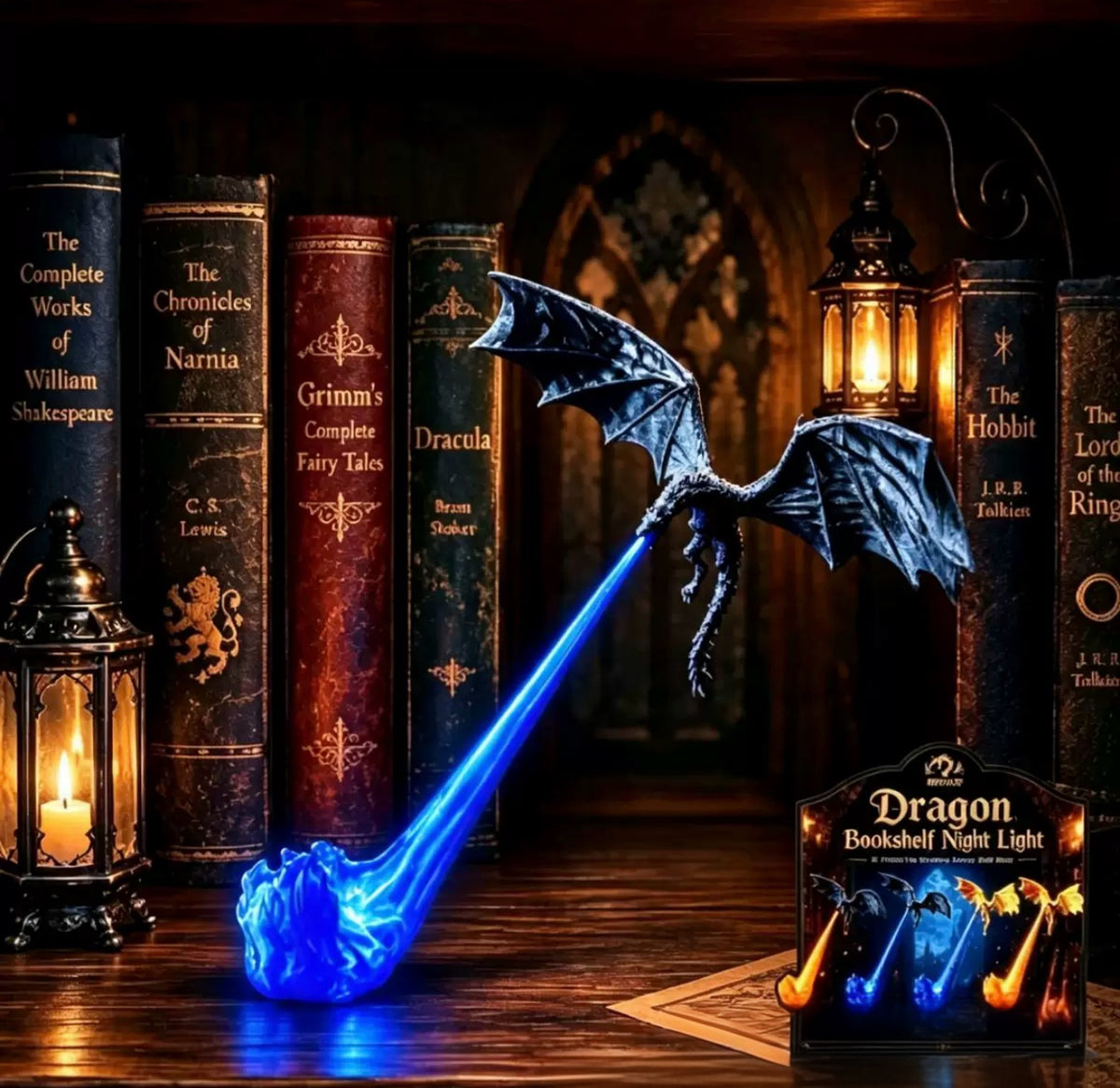 3D Printed Dragon Bookshelf Nook Light – Fantasy Dragon Book Nook Lamp & Shelf Decor