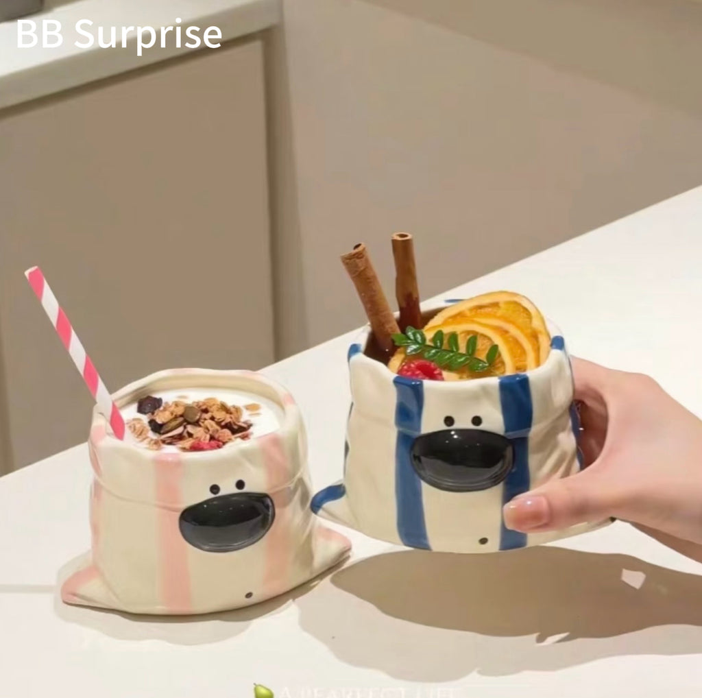 Original Canvas Bag Puppy Ceramic Mug – Cute Cartoon Water, Milk & Coffee Cup, Adorable Desktop Drinkware