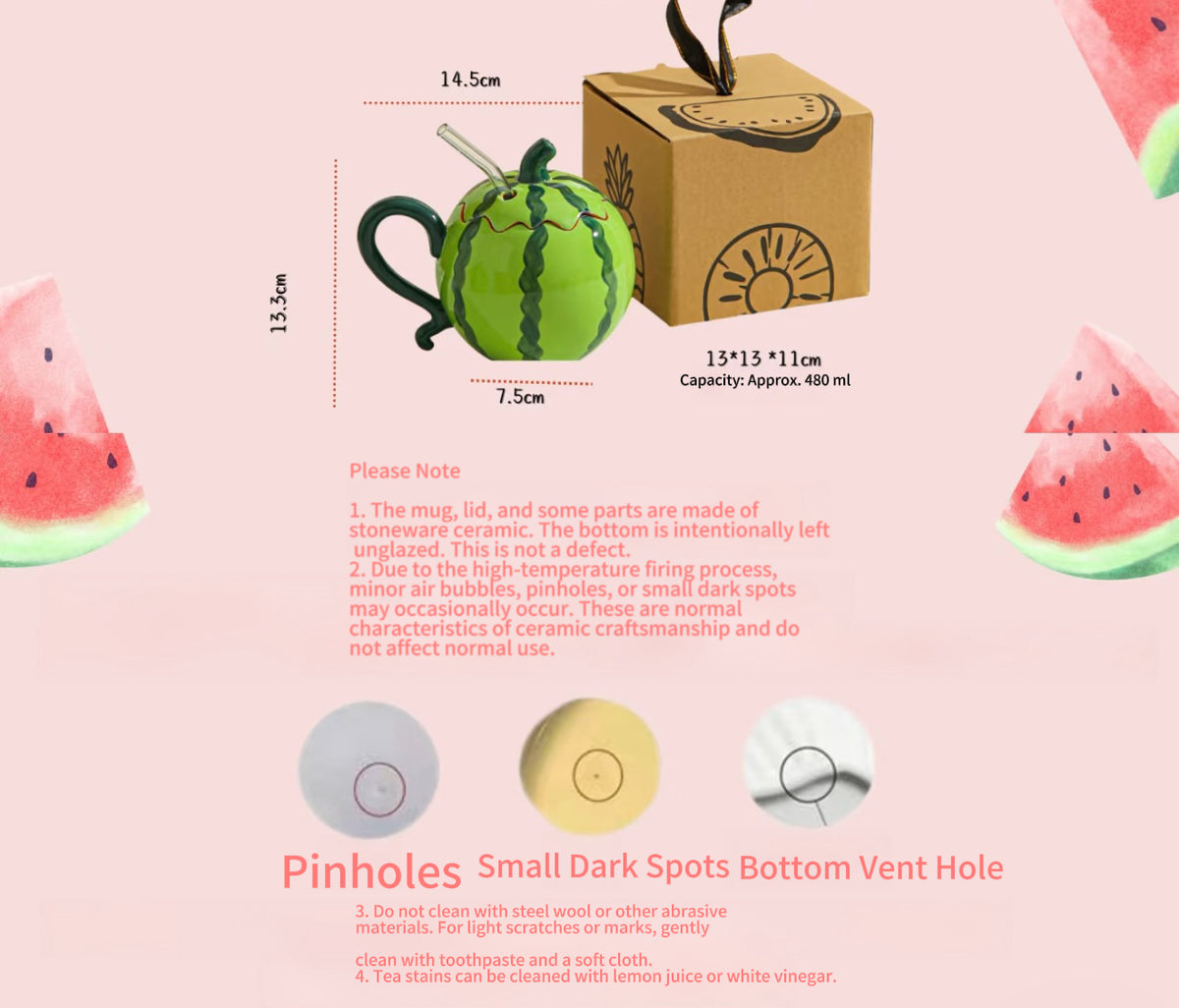 Cute Creative Watermelon Ceramic Mug – Adorable Aesthetic Cup, Birthday Gift for Her, Unique Gift Idea