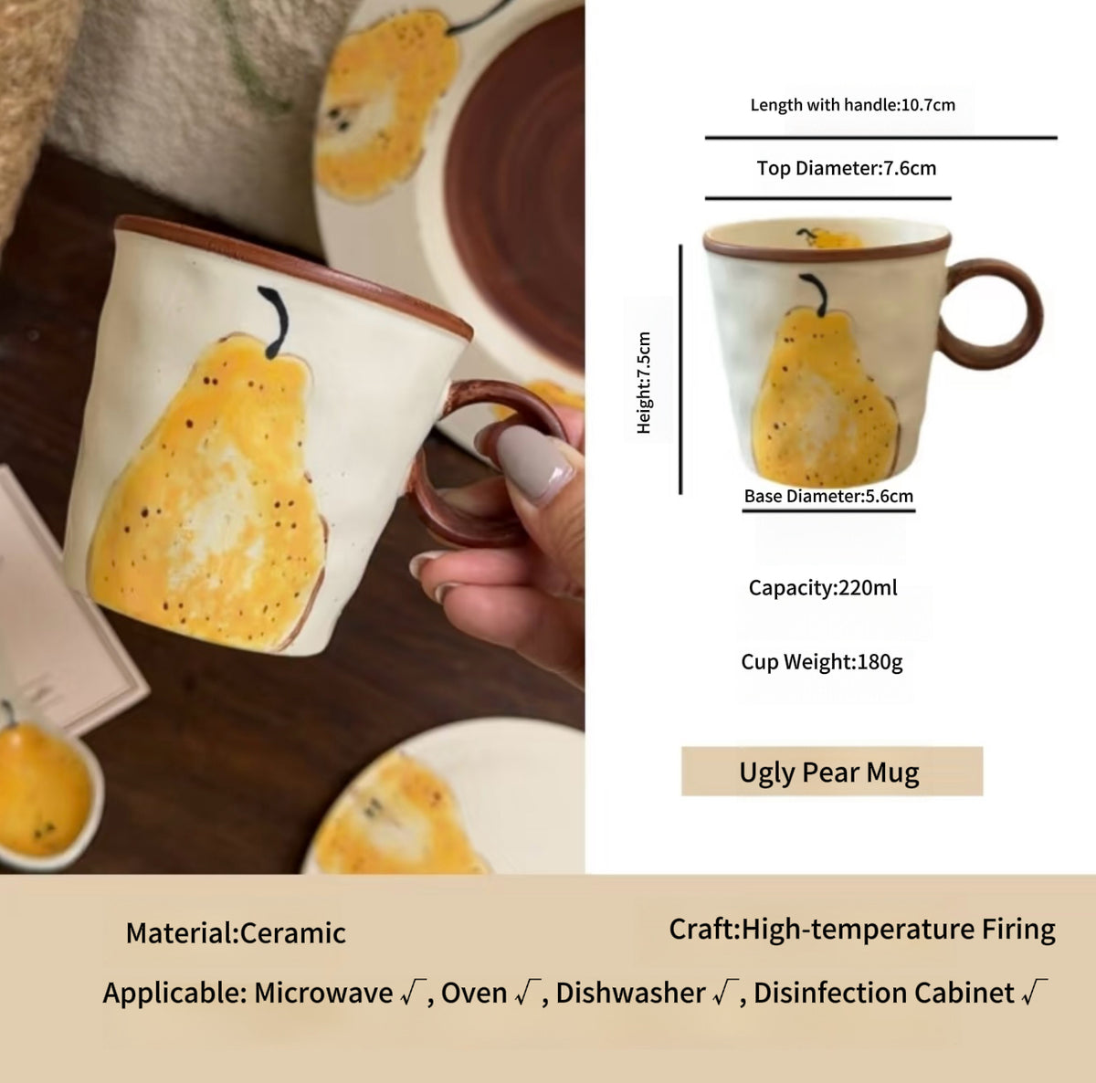 Hand Painted Ceramic Breakfast Set, Ugly Yellow Pear Under-glaze Tableware