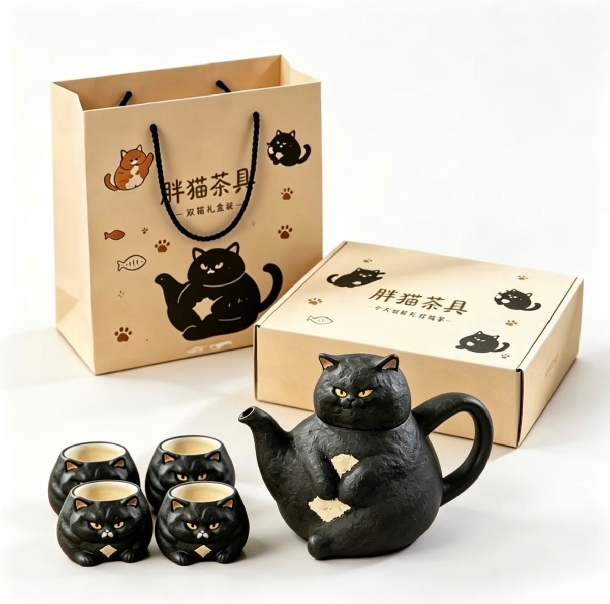 Handmade Cute Chubby Cat Teapot – Adorable Teapot Set, Housewarming & Birthday Gift Box