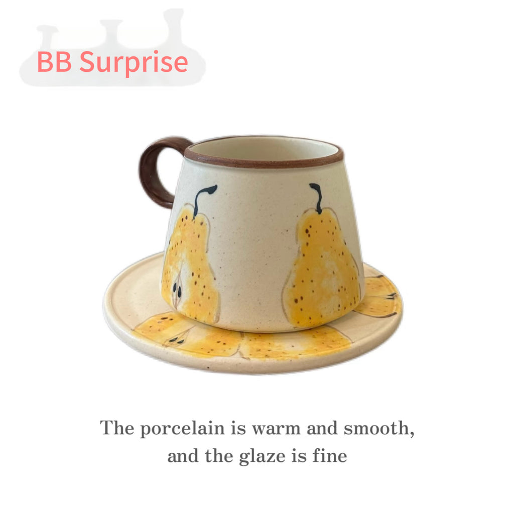 Hand Painted Ceramic Breakfast Set, Ugly Yellow Pear Under-glaze Tableware