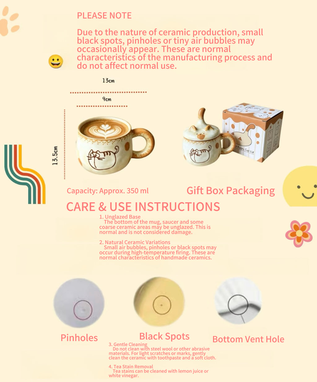 Cute 3D Cat Tail Ceramic Mug with Lid – 350ml