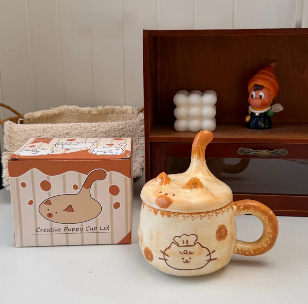 Cute 3D Cat Tail Ceramic Mug with Lid – 350ml