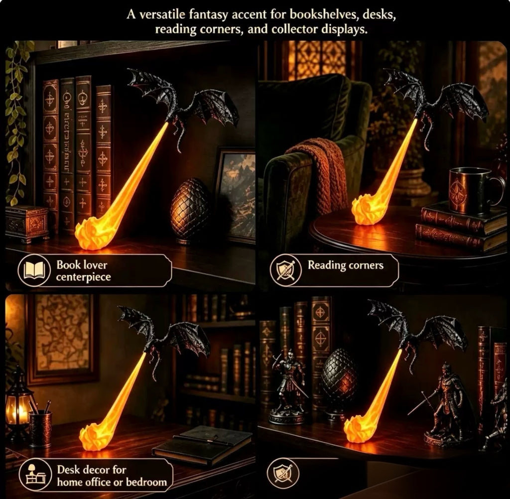 3D Printed Dragon Bookshelf Nook Light – Fantasy Dragon Book Nook Lamp & Shelf Decor