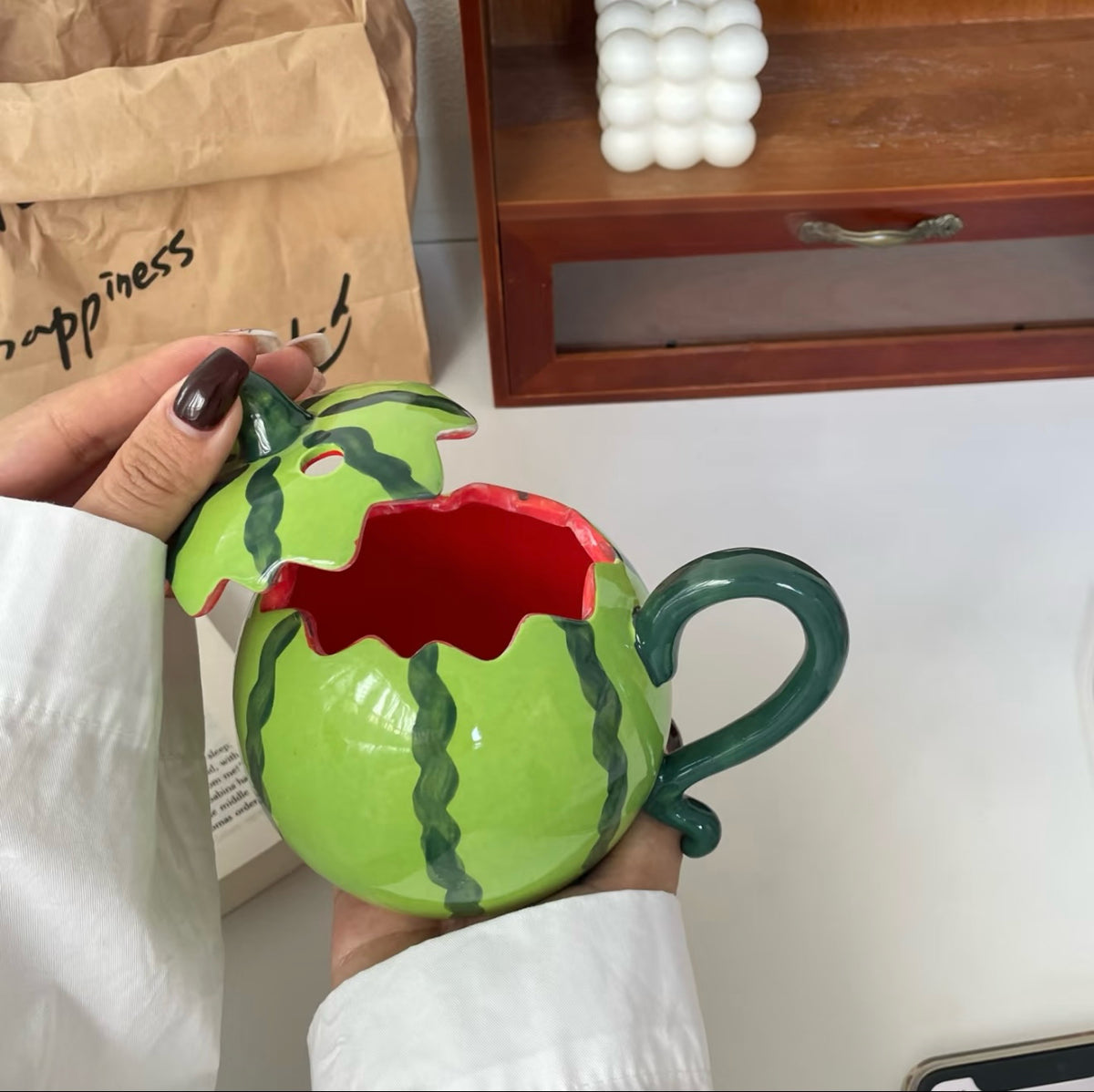Cute Creative Watermelon Ceramic Mug – Adorable Aesthetic Cup, Birthday Gift for Her, Unique Gift Idea