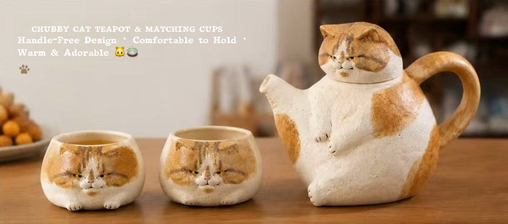 Handmade Cute Chubby Cat Teapot – Adorable Teapot Set, Housewarming & Birthday Gift Box