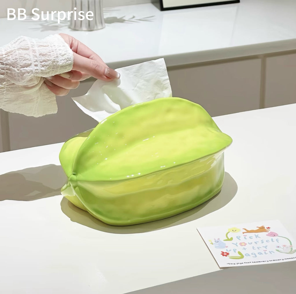 Cute Starfruit Ceramic Tissue Box – Aesthetic Napkin Holder, Desktop Organizer & Home Decor for Living Room