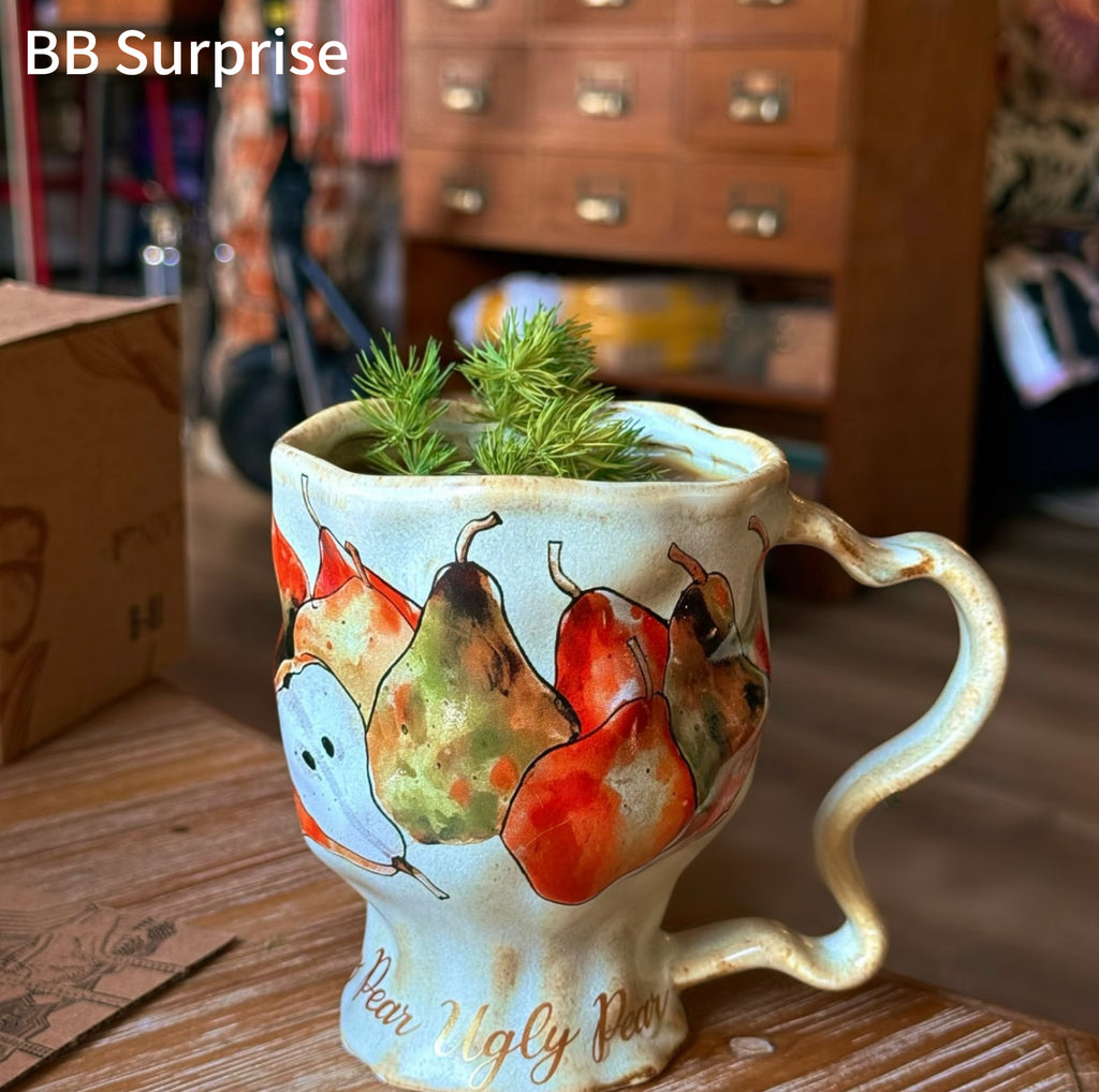 Vintage Kiln Change Glaze Mug, Oil Painting Pear Pattern Ceramic Cup