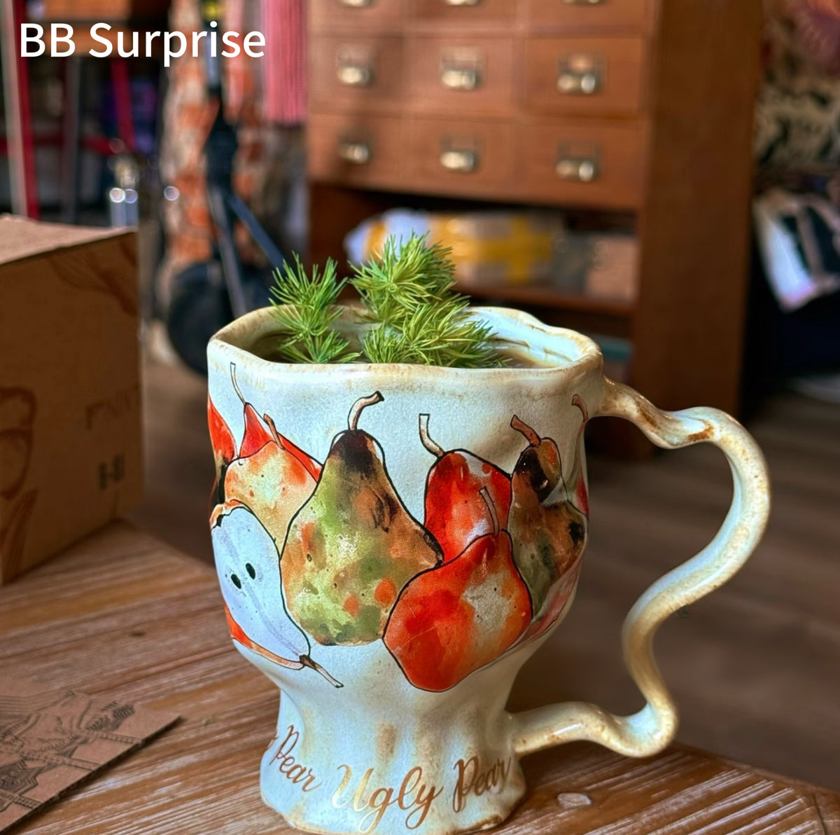 Vintage Kiln Change Glaze Mug, Oil Painting Pear Pattern Ceramic Cup