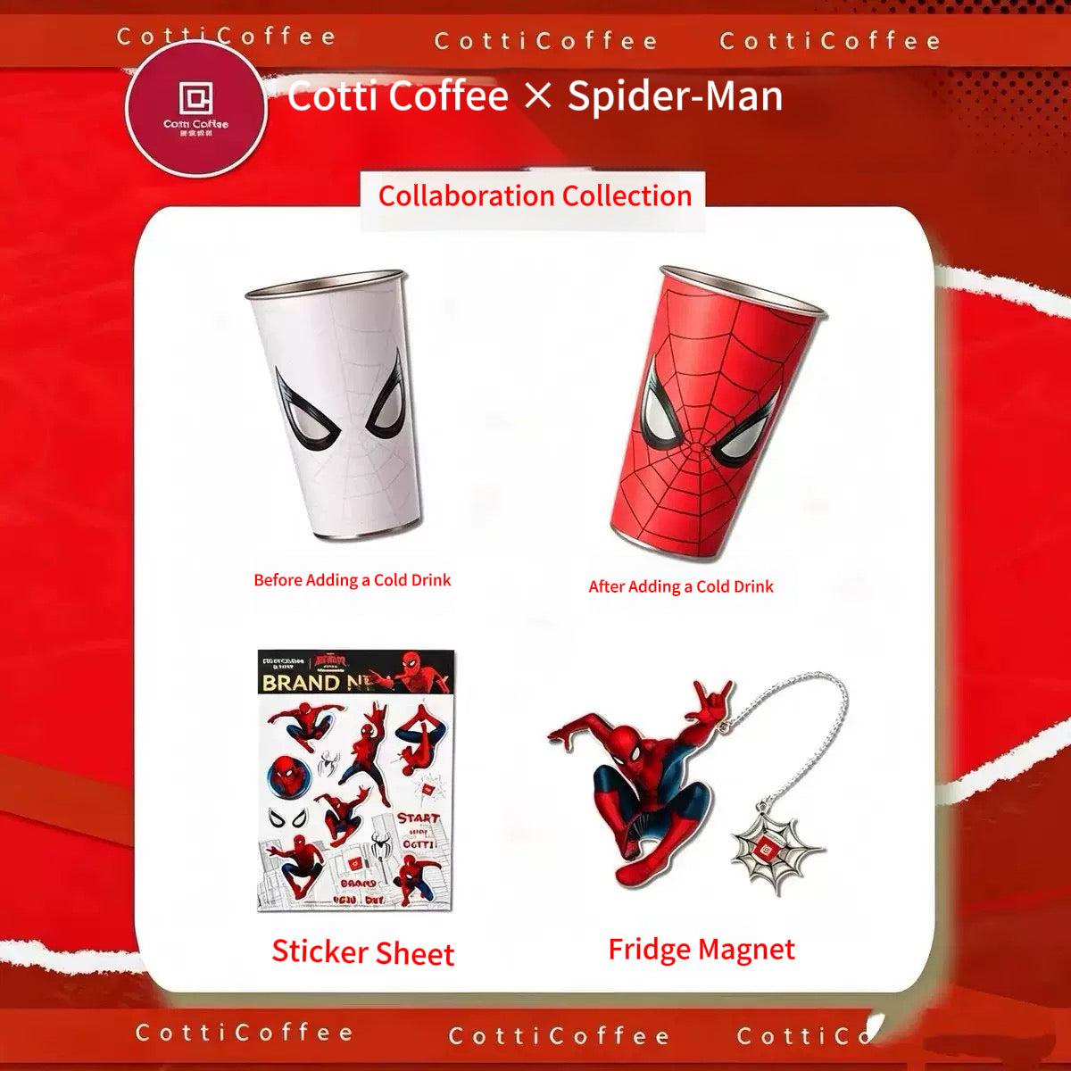 Viral Spider-Man × Cotti Coffee “Brand New Day” Color-Changing Cold Cup – Fan Collectible, Gradient Cup, Gift for Friends
