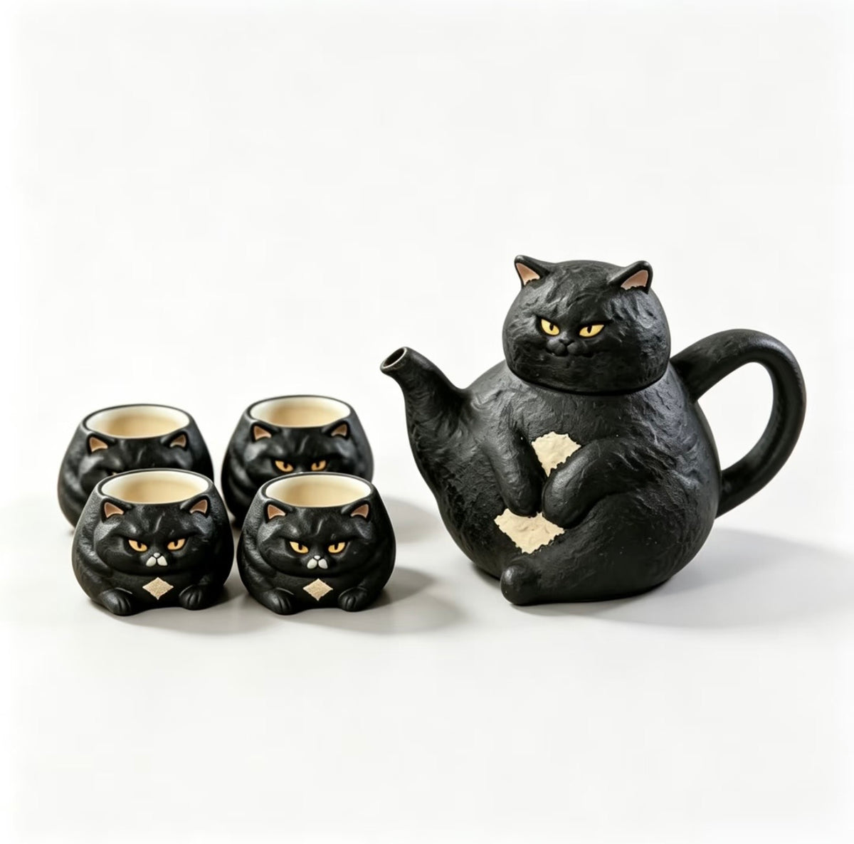 Handmade Cute Chubby Cat Teapot – Adorable Teapot Set, Housewarming & Birthday Gift Box
