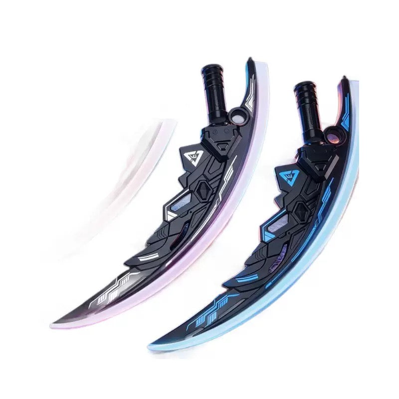 2-in-1 Glowing Crescent Moon Dual Blade Toy Saber for Boys with Combat Sound Effects
