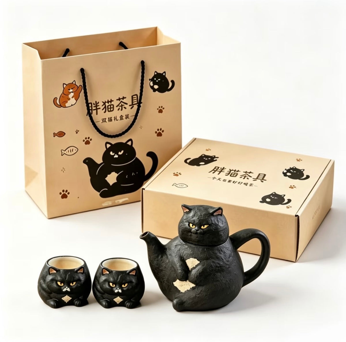 Handmade Cute Chubby Cat Teapot – Adorable Teapot Set, Housewarming & Birthday Gift Box
