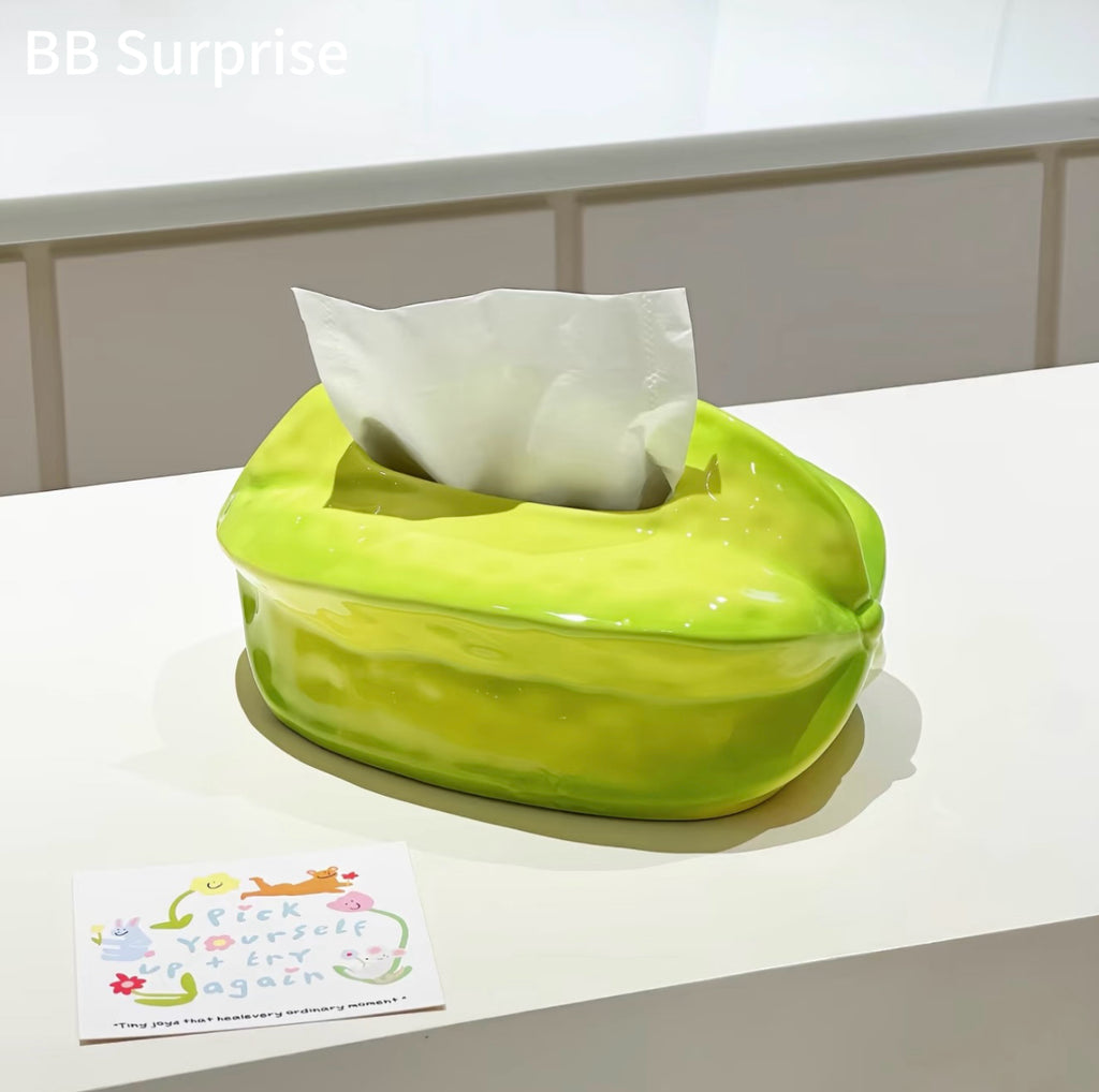 Cute Starfruit Ceramic Tissue Box – Aesthetic Napkin Holder, Desktop Organizer & Home Decor for Living Room