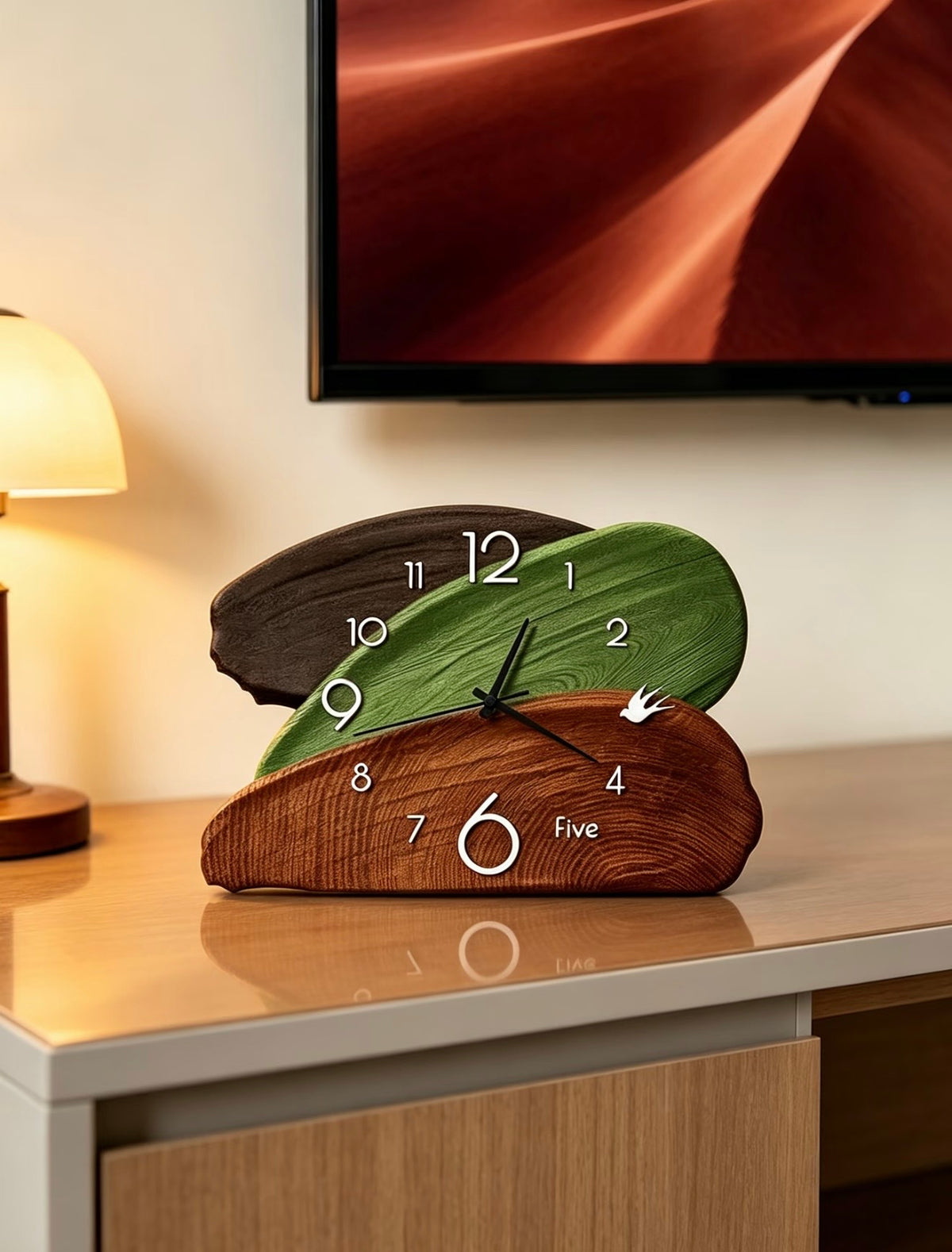 Vintage Green Art Clock – Silent Tabletop & Wall Decor Clock