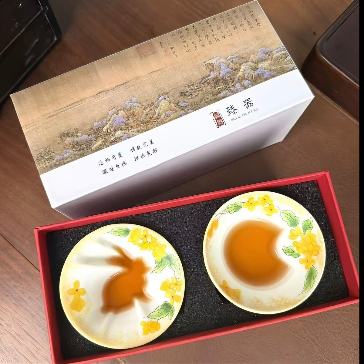 Hand Painted Moon Rabbit Ceramic Tea Mug, Osmanthus Autumn Design