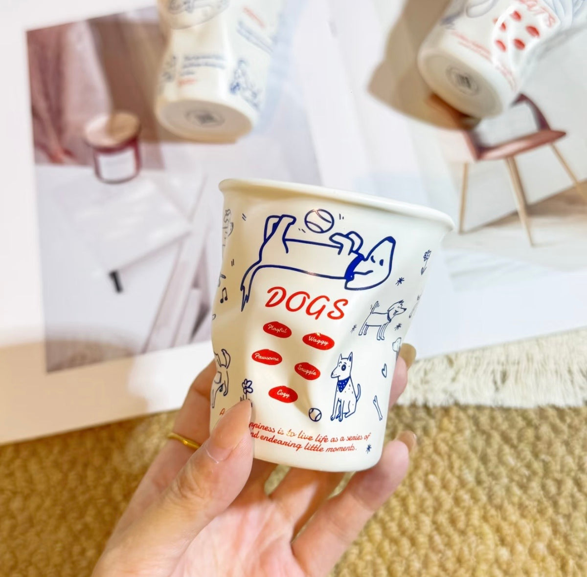Hand Sculpted Cat & Dog Ceramic Mug, Cute Animal Coffee Tea Cup
