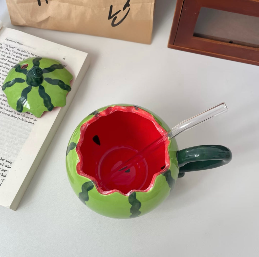 Cute Creative Watermelon Ceramic Mug – Adorable Aesthetic Cup, Birthday Gift for Her, Unique Gift Idea