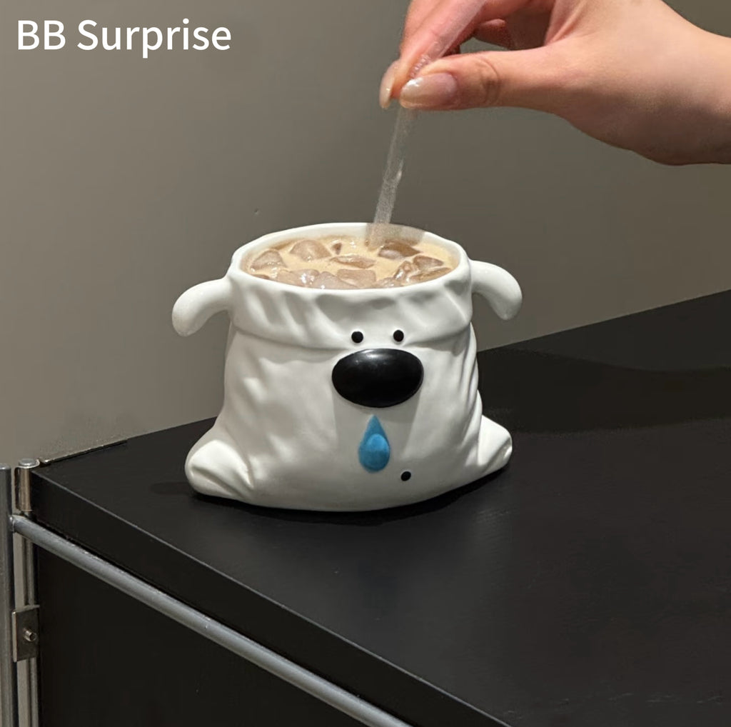 Cute 3D Dog Ceramic Mug with Fun Nose Detail, Aesthetic Coffee Cup