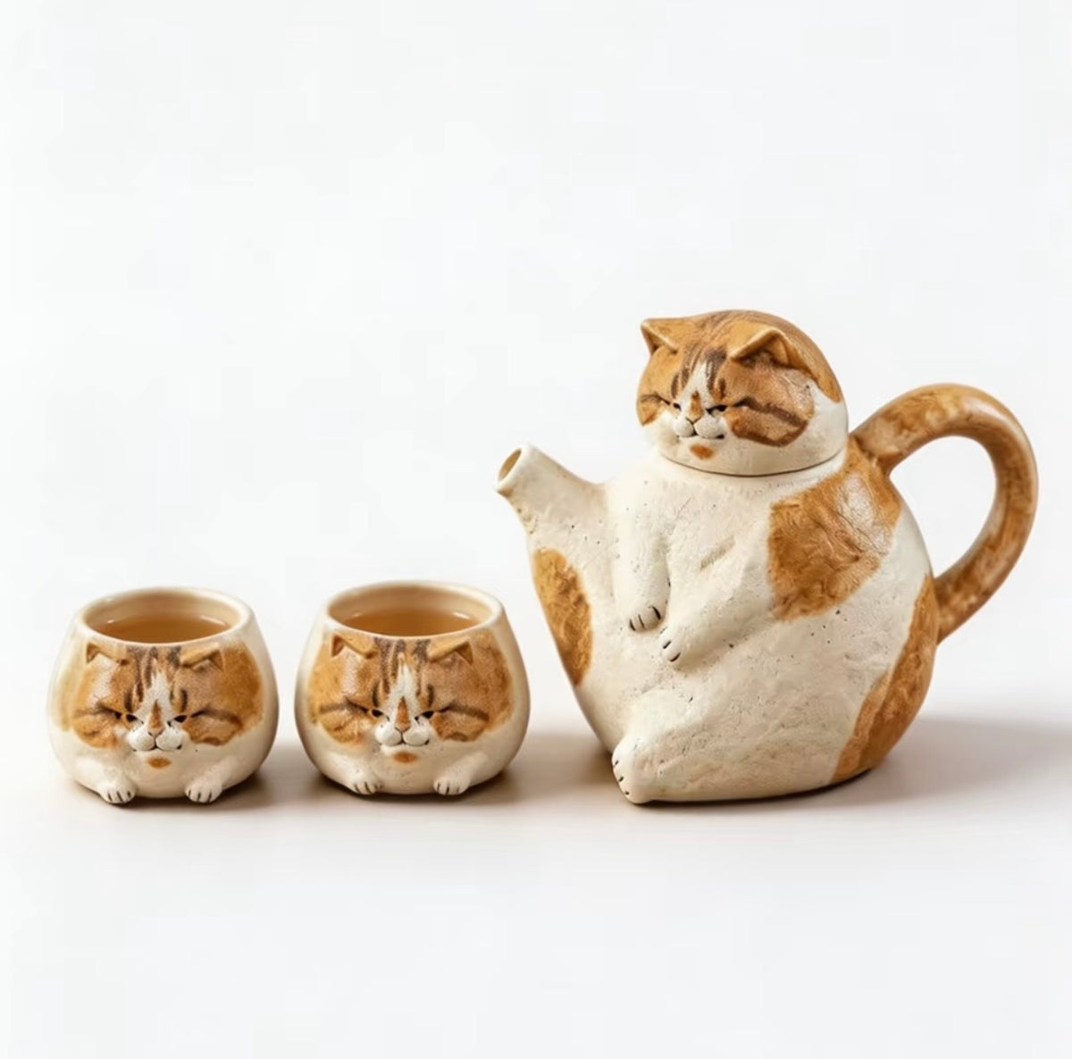 Handmade Cute Chubby Cat Teapot – Adorable Teapot Set, Housewarming & Birthday Gift Box
